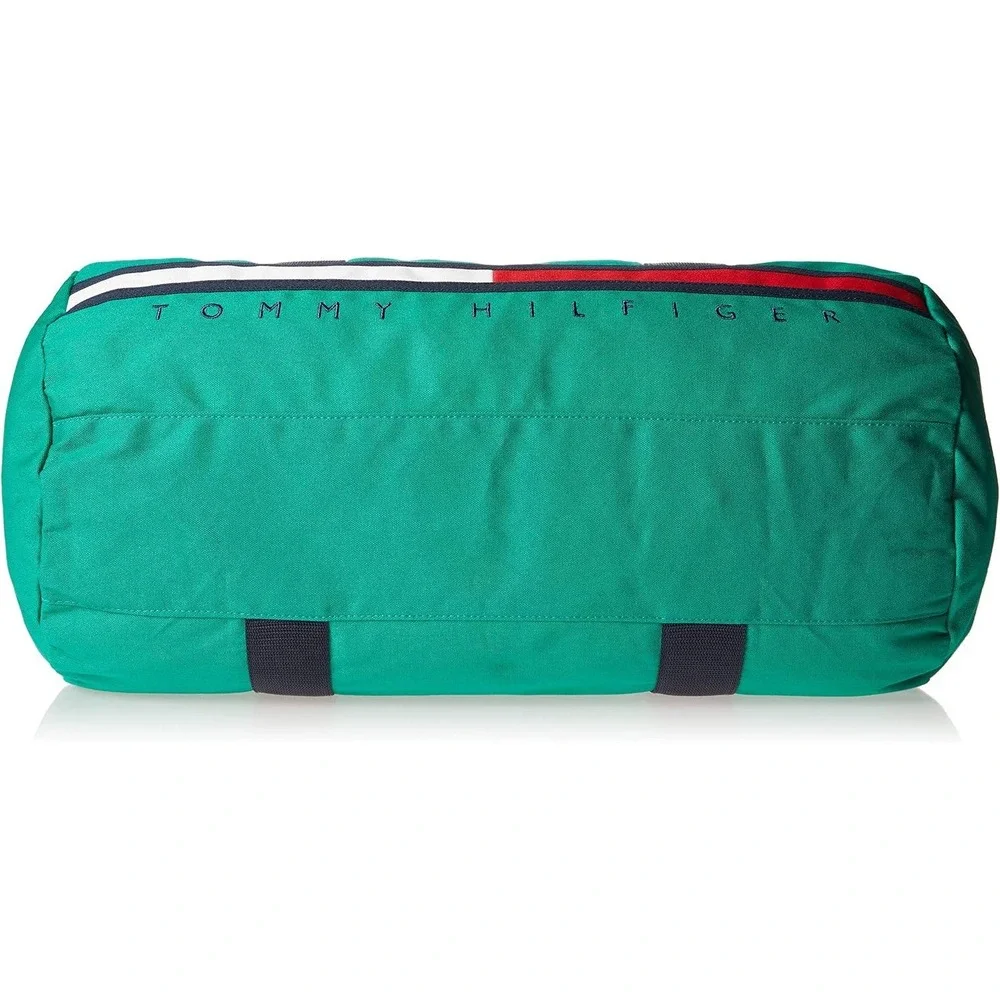 Tommy Hilfiger Duffel Bag Green Navy Trim Logo‎ Stripe Gym Travel Carry On NEW
